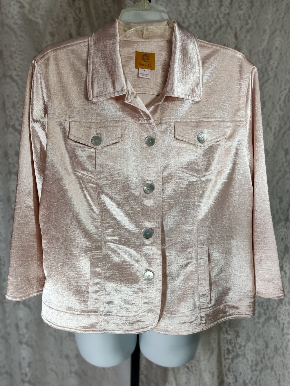 Ruby Rd. Pale Pink Satin-Look Jean Jacket